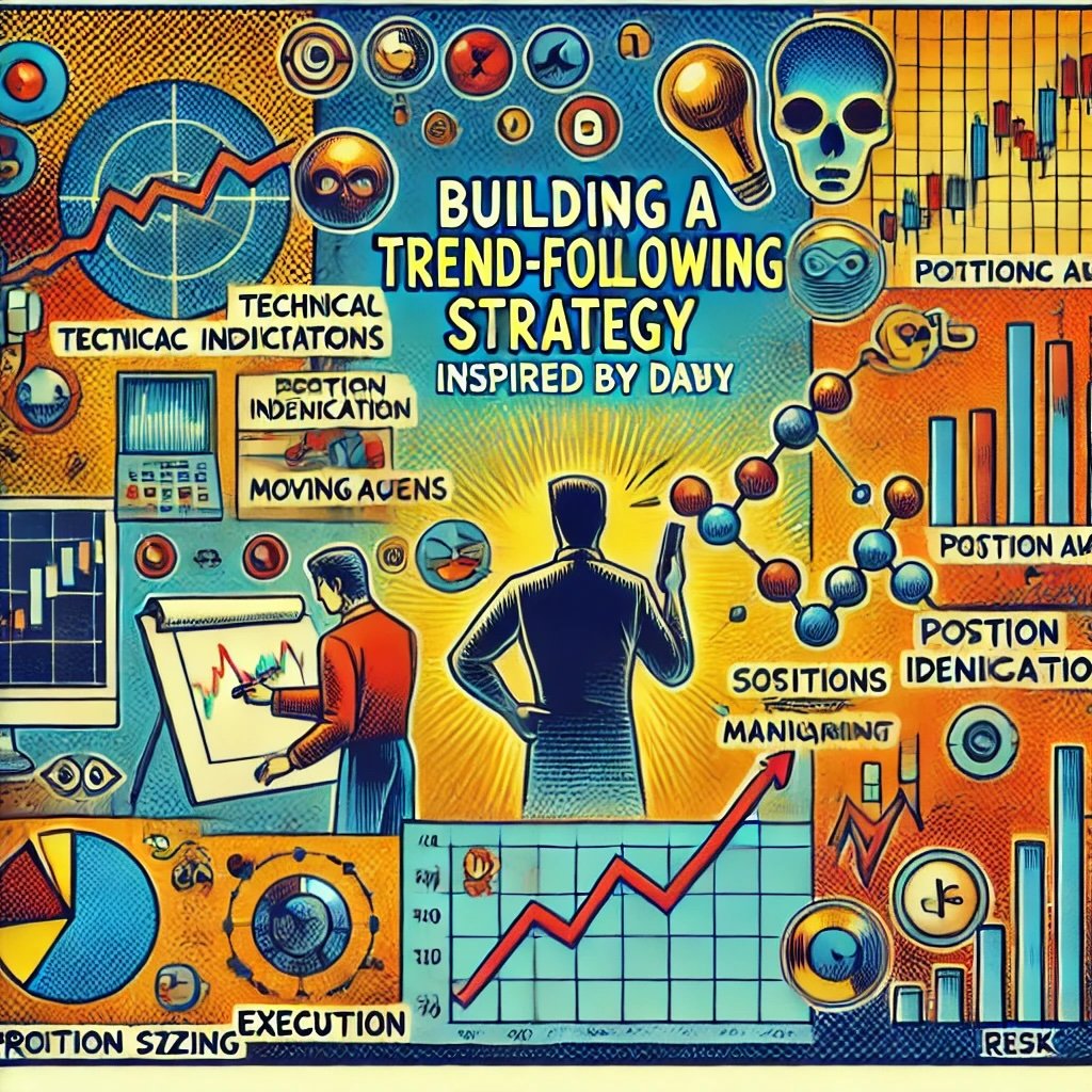 building a trend-following strategy inspired by David Druz with technical indicators, market analysis, systematic trading, and continuous monitoring, symbolizing the disciplined approach of trend-following.