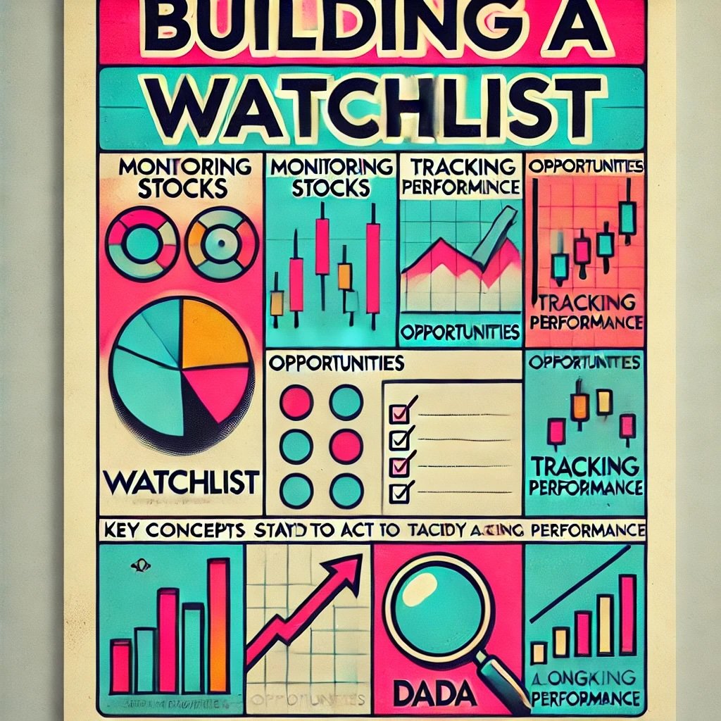 Building a Watchlist highlights key concepts like monitoring stocks, tracking opportunities, and performance