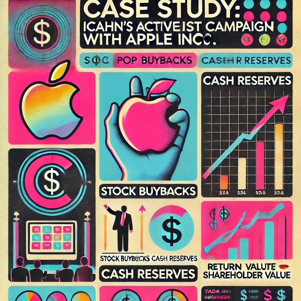 Case Study Icahn's Activist Campaign with Apple Inc. captures key concepts like stock buybacks, cash reserves, and shareholder value 