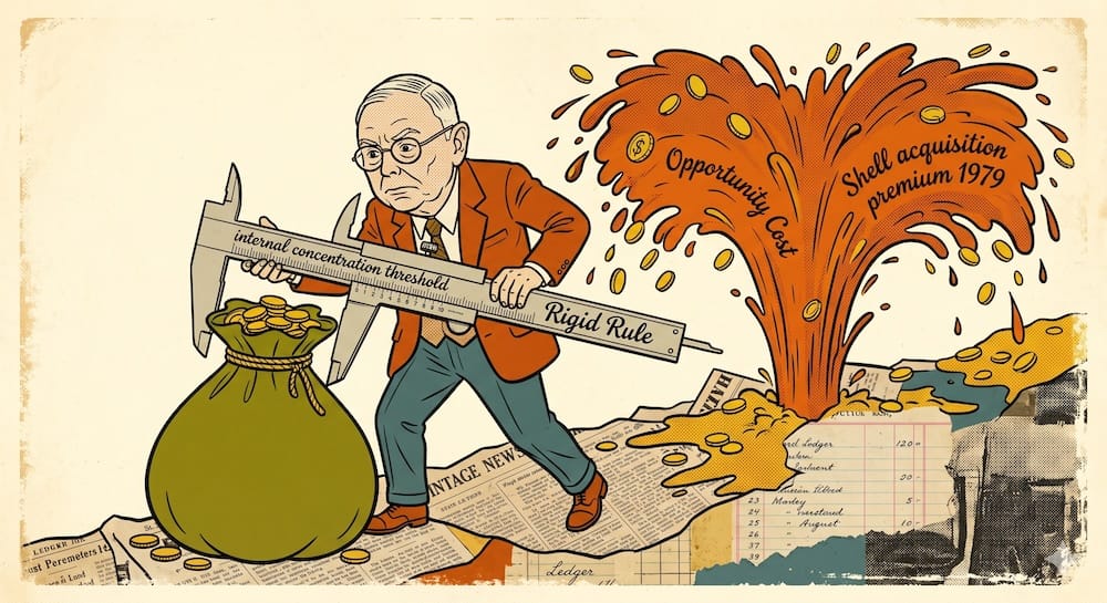 El error en Belridge Oil de Charlie Munger: Cómo las reglas internas rígidas generan costos de omisión Un inversor midiendo activos con un calibre rígido mientras un pozo petrolero genera ganancias en el fondo