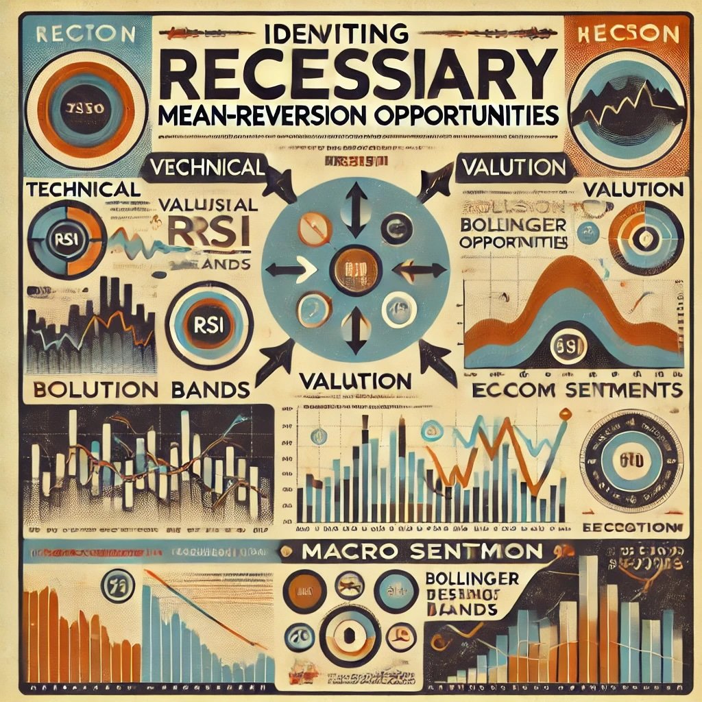 concept of identifying recessionary mean-reversion opportunities with a retro-styled and vintage financial theme