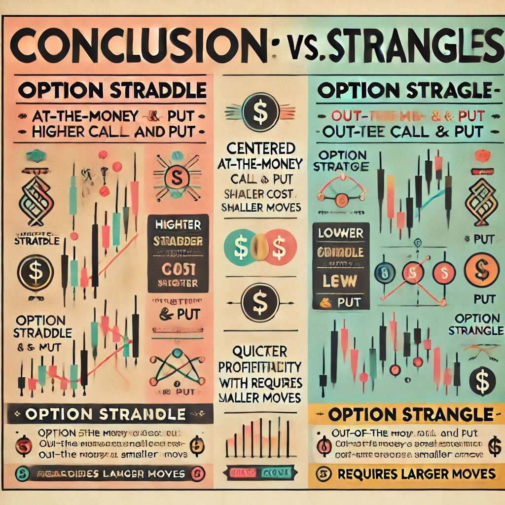 conclusion of option straddles vs. strangles highlights the key distinctions between the two strategies while maintaining a vintage financial market aesthetic