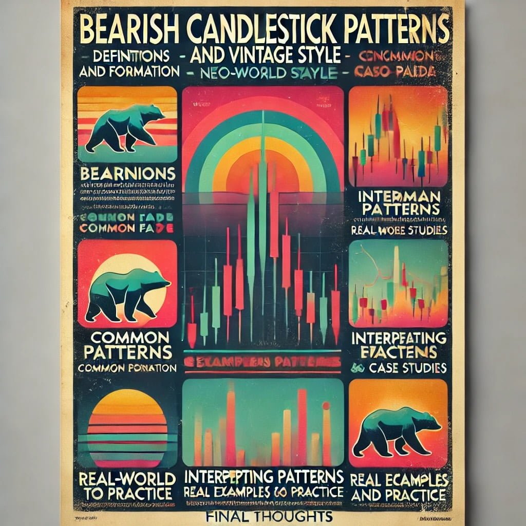 providing a conclusion on bearish candlestick patterns, summarizing key points such as Definitions and Formation, Common Patterns, Interpreting Patterns, Real-World Examples and Case Studies, Encouragement to Practice, and Final Thoughts