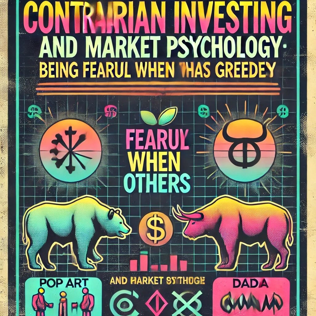 Contrarian Investing and Market Psychology Being Fearful When Others Are Greedy creating a nostalgic yet thought-provoking representation of contrarian investment principles.