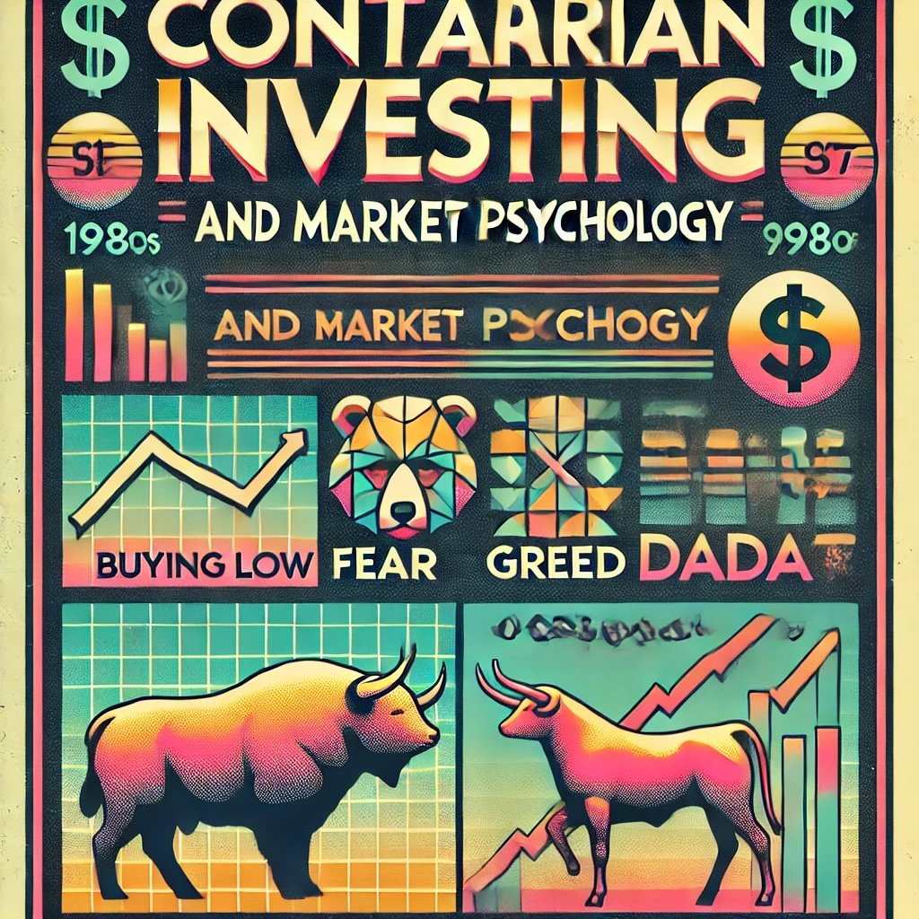 Contrarian Investing and Market Psychology icons of a bear and bull symbolizing fear and greed depiction of Buffett’s contrarian approach to investing