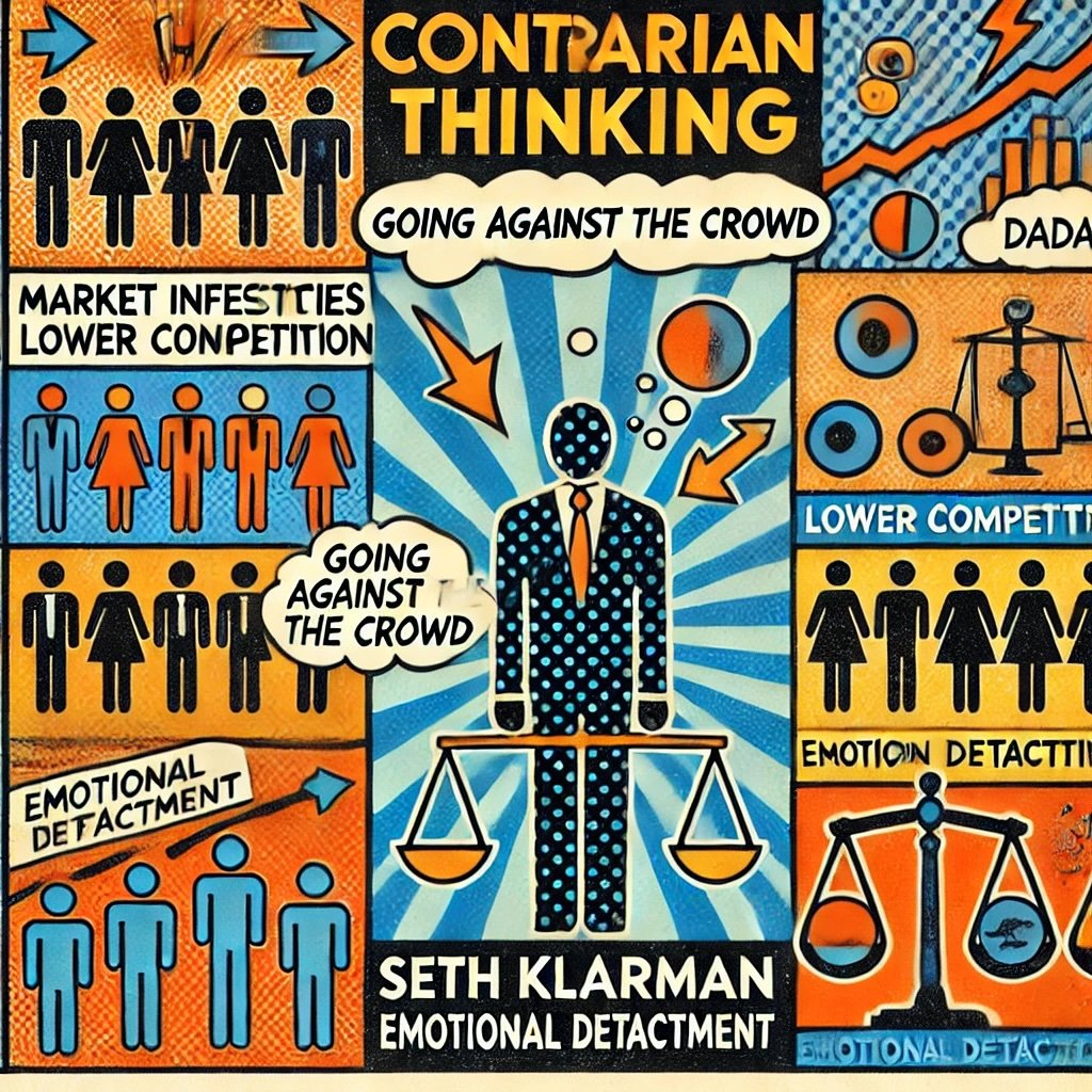 Contrarian Thinking Going Against the Crowd emphasize concepts like market inefficiencies, lower competition, and emotional detachment