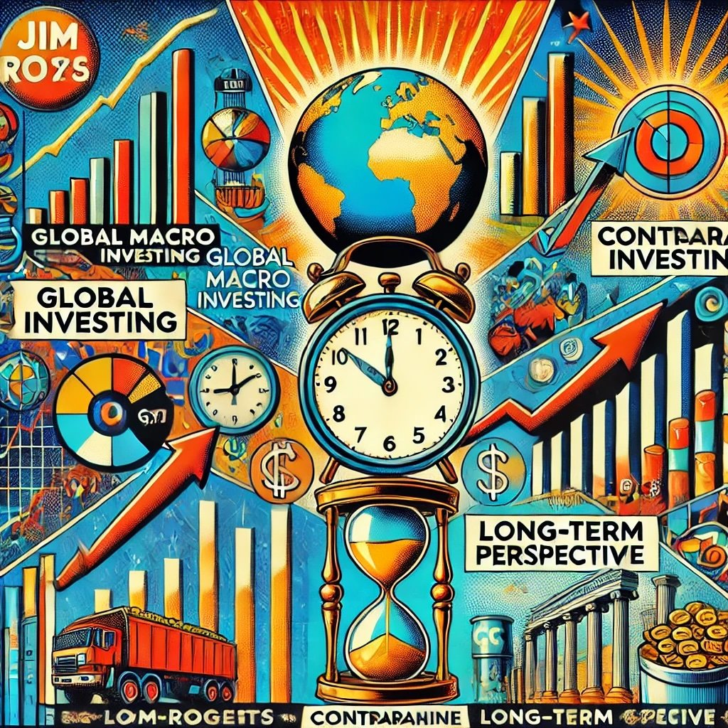 core principles of Jim Rogers' investment strategy like Global Macro Investing, Contrarian Investing, Long-Term Perspective, and a focus on Commodities and Emerging Markets