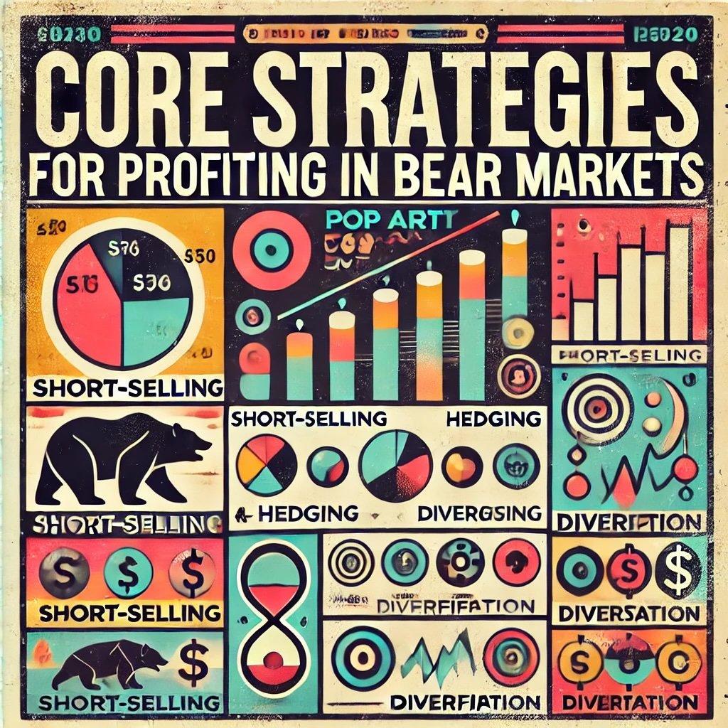 Core Strategies for Profiting in Bear Markets focuses on bear market strategies for concepts like short-selling, hedging, and diversification