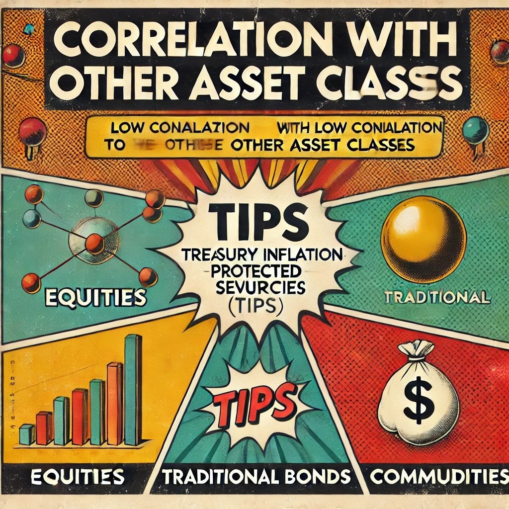 Correlation with Other Asset Classes featuring TIPS (Treasury Inflation-Protected Securities) connections to equities, traditional bonds, and commodities