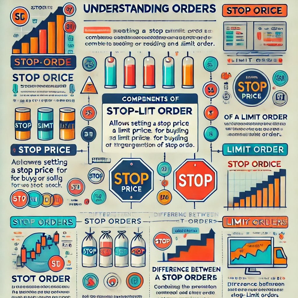 definition of stop-limit orders, their components, and the differences between stop orders, limit orders, and stop-limit orders