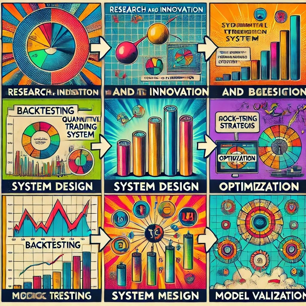 developing a quantitative trading system inspired by Monroe Trout key stages of Research and Innovation, System Design, Backtesting, Optimization, and Model Validation