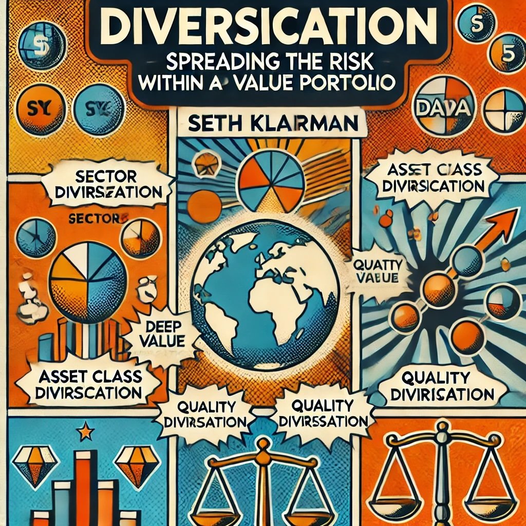 Diversification Spreading the Risk Within a Deep Value Portfolio emphasizing key concepts like sector, geographical, asset class, and quality diversification