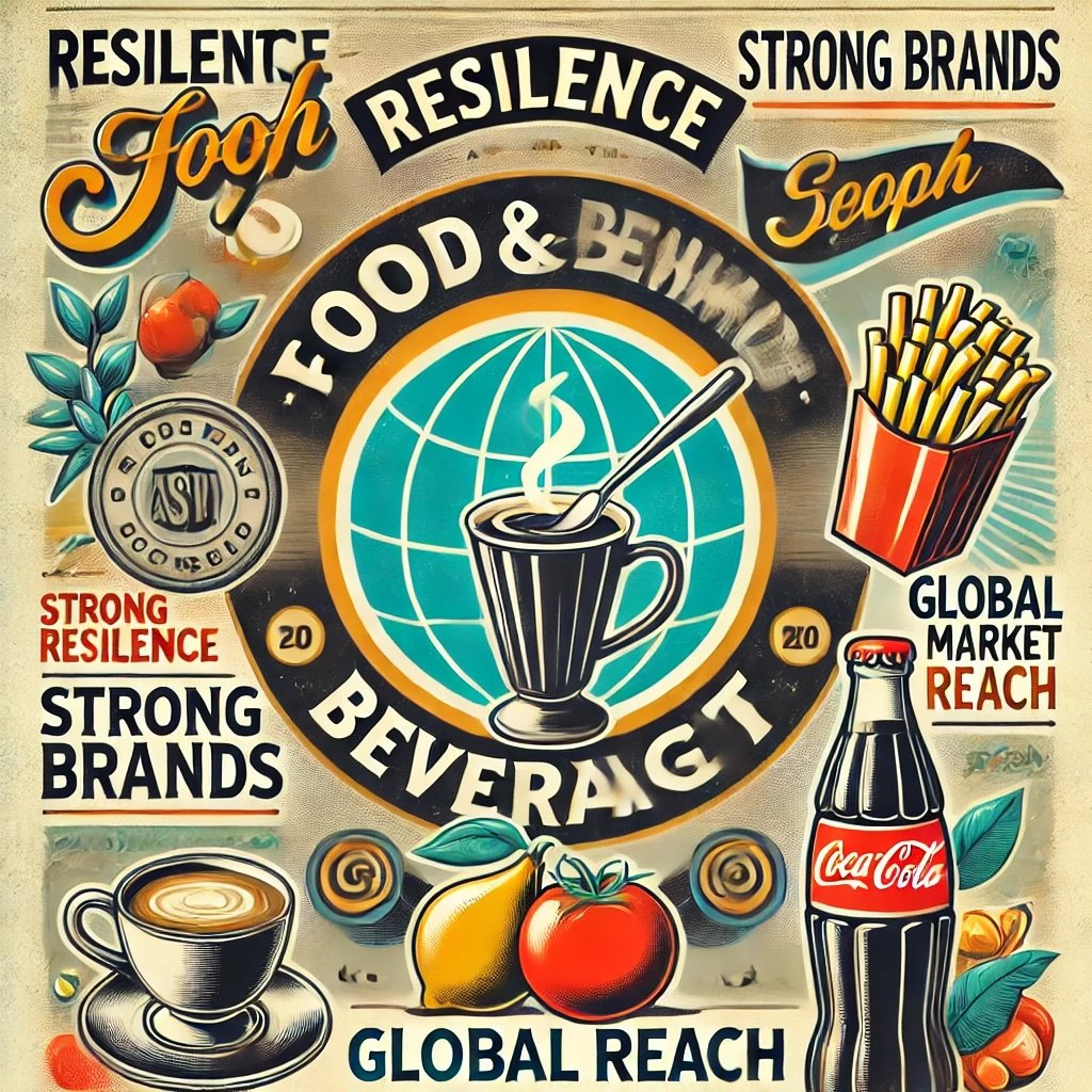 emphasizing the key attributes of investing in the food and beverage sector, incorporating the concepts of resilience, strong brands, and global reach