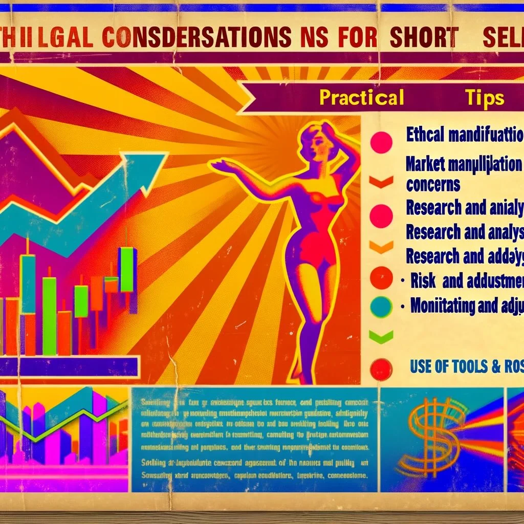 ethical considerations and practical tips for short selling, focusing on Market Manipulation Concerns, Impact on Companies, Research and Analysis, Risk Management, Monitoring and Adjustment, and Use of Tools and Resources