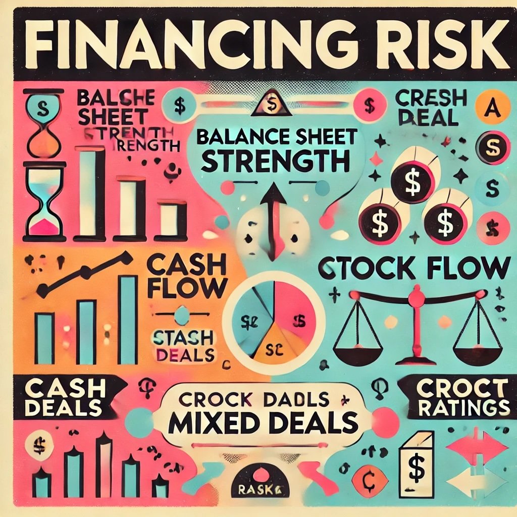 Financing Risk creatively represents key concepts such as balance sheet strength, cash flow, and different deal types