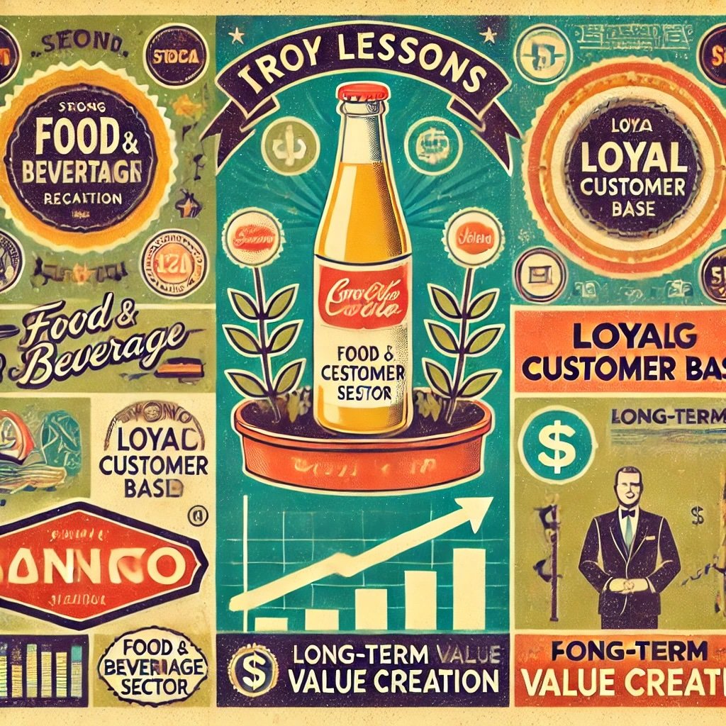 highlighting key lessons from investing in the food and beverage sector, emphasizing strong brand recognition, loyal customer bases, and long-term value creation