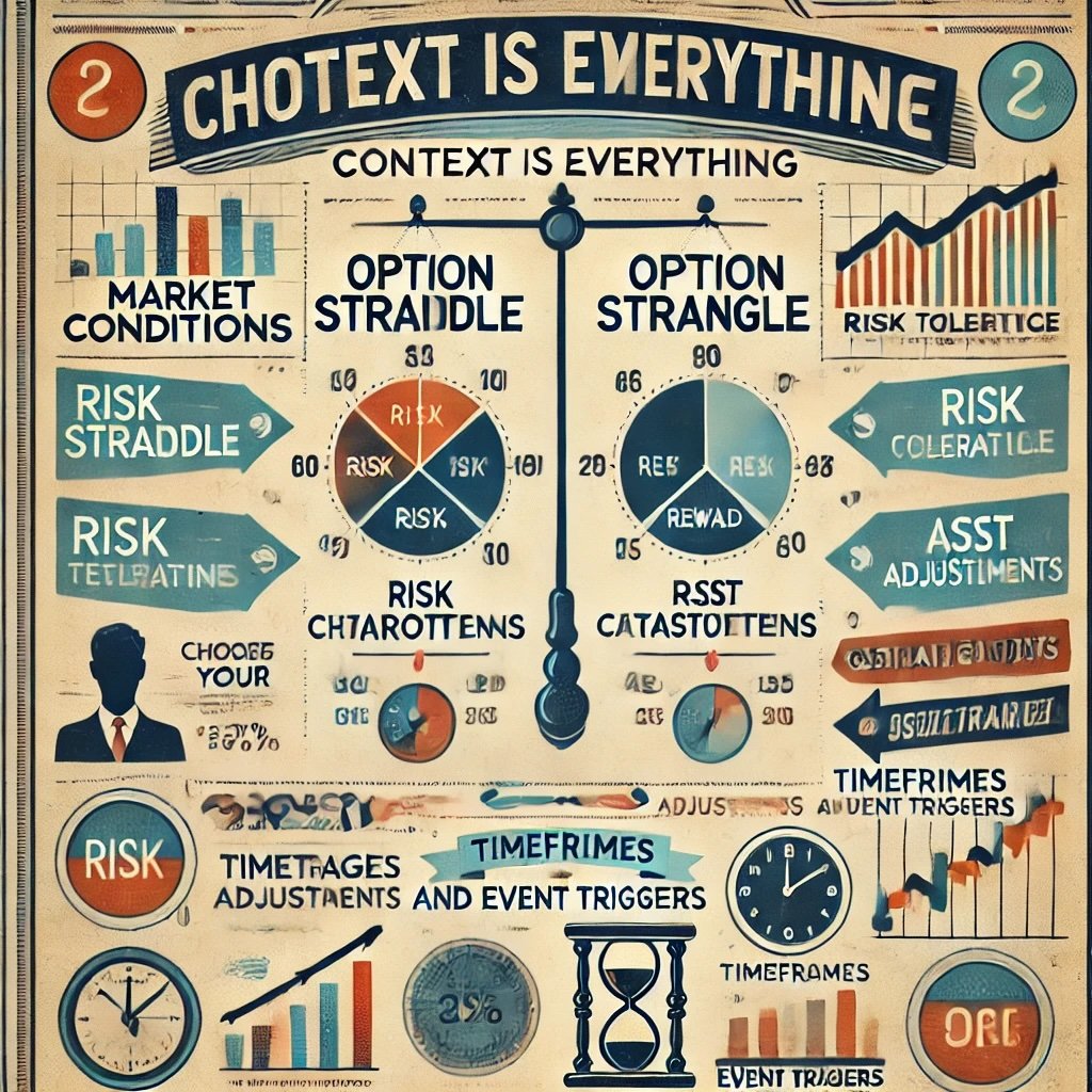 how to choose between an Option Straddle and an Option Strangle highlighting specific decision factors like market conditions, risk tolerance, and strategy adjustments