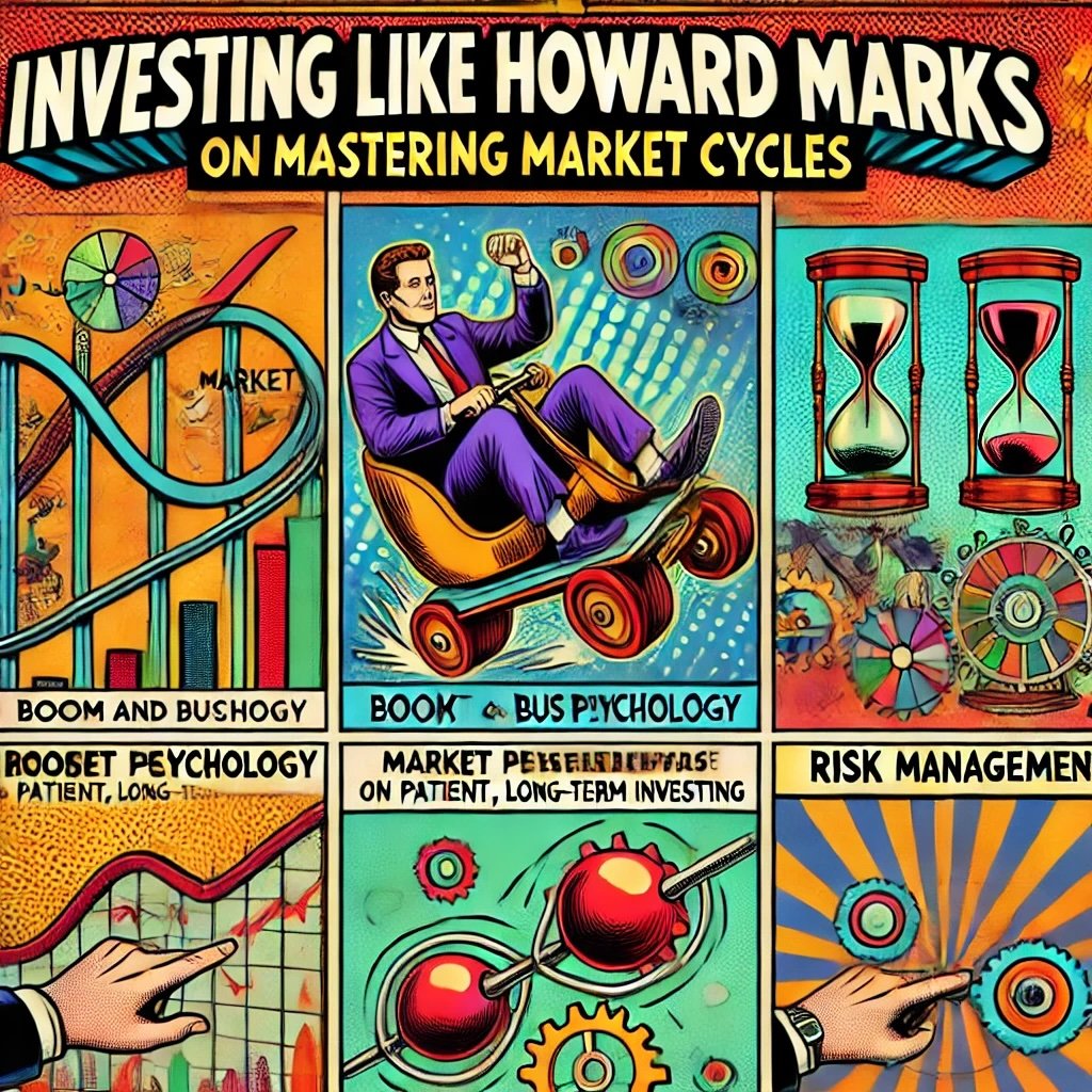 Howard Marks' approach to investing, focusing on mastering market cycles like the ups and downs of market cycles, strategic thinking, and risk management