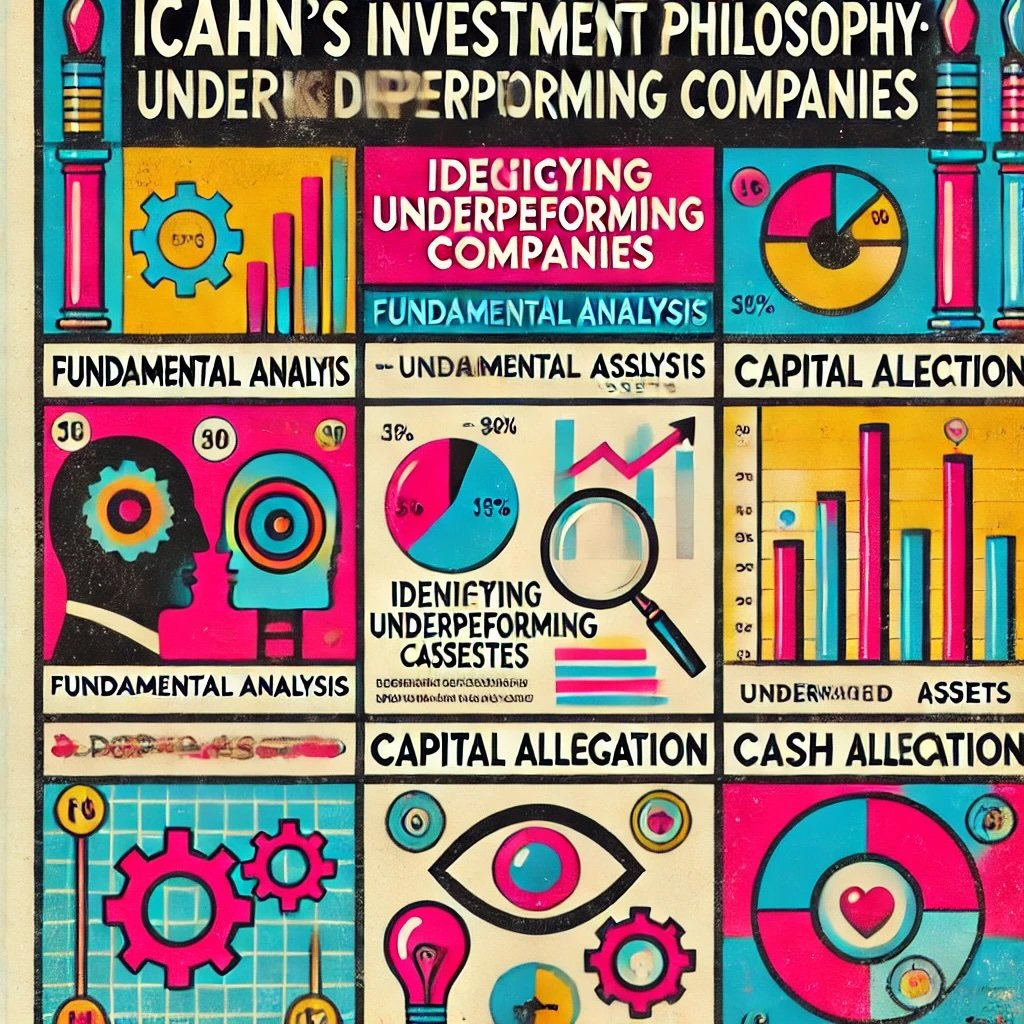 Icahn's Investment Philosophy Identifying Underperforming Companies captures key concepts like fundamental analysis, undervalued assets, and capital allocation