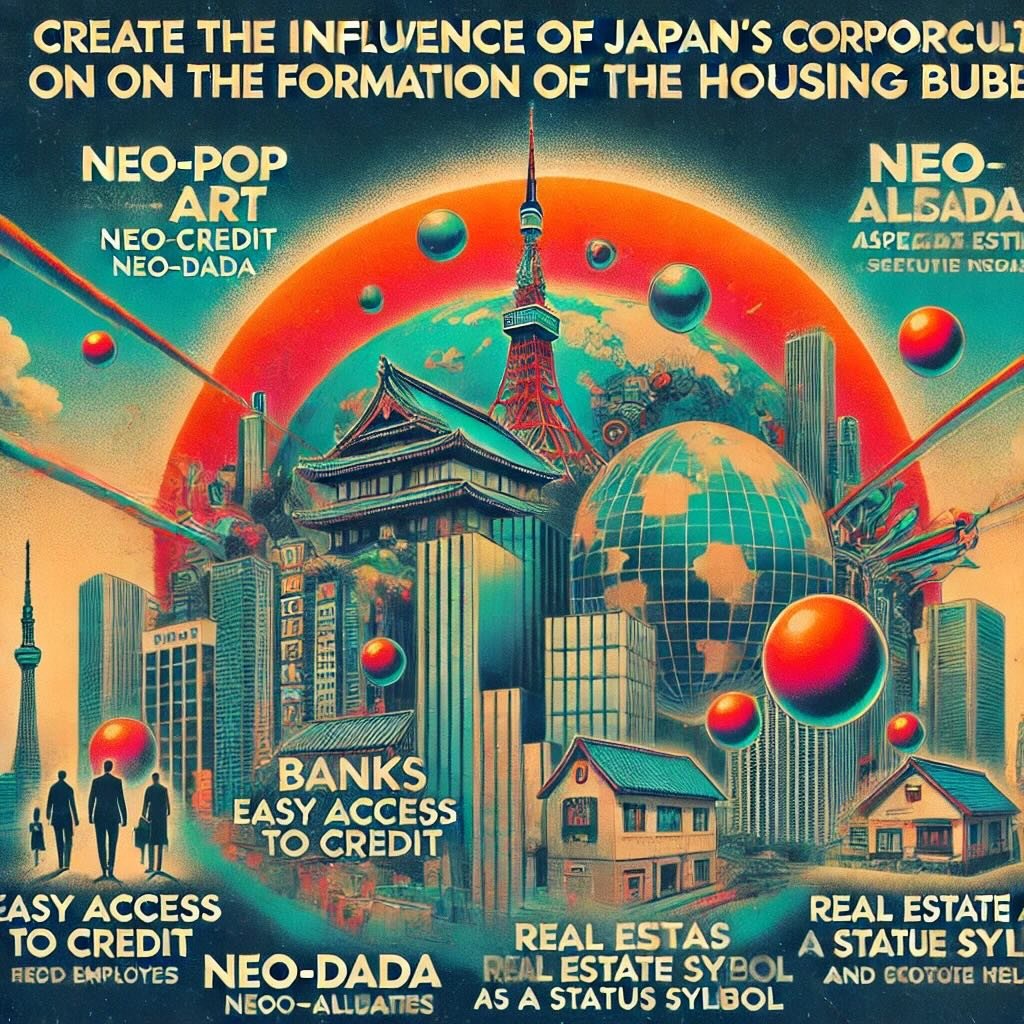 influence of Japan's corporate culture on the formation of the housing bubble, focusing on easy access to credit, speculative investments, real estate as a status symbol