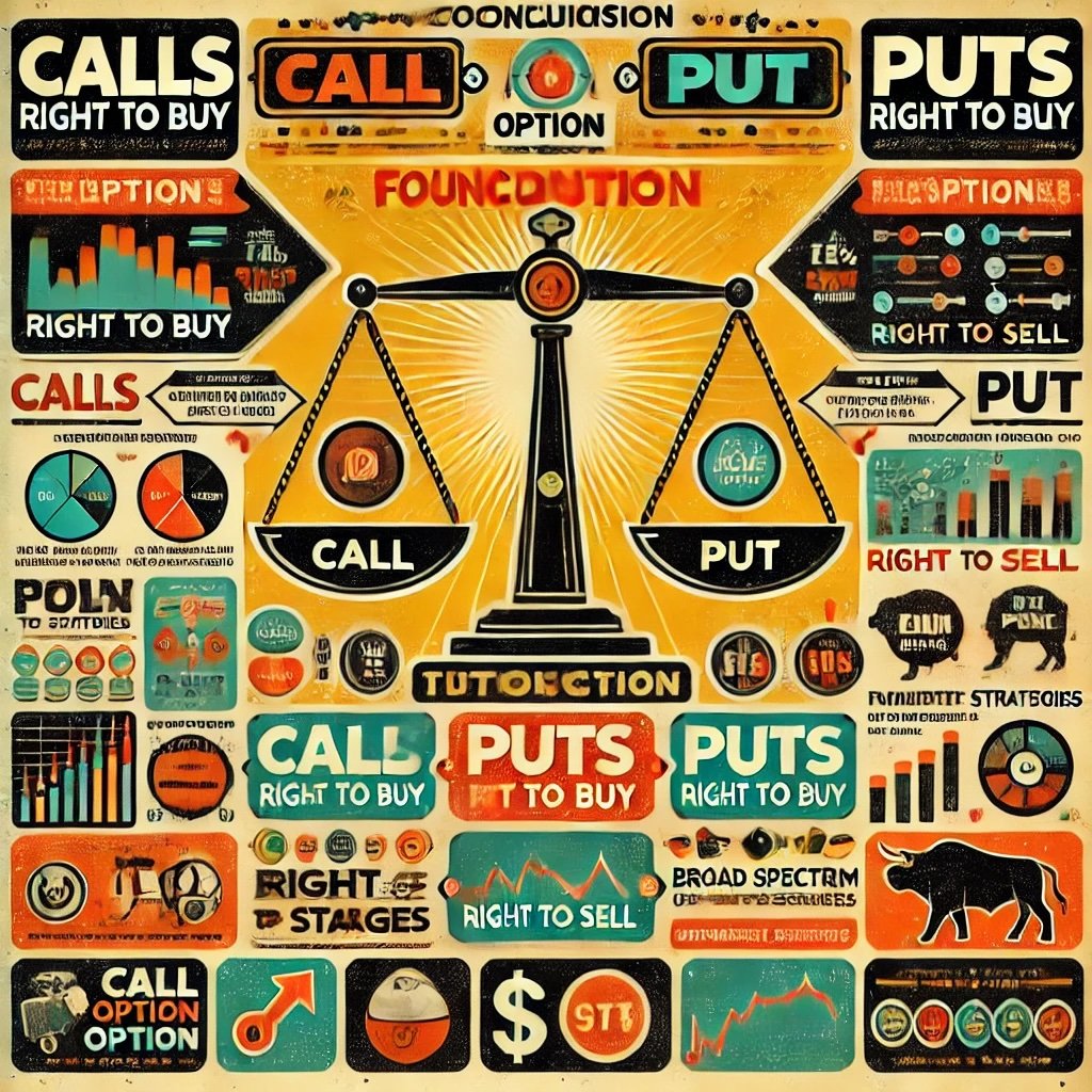 infographic summarizing the conclusion about call and put options highlighting their foundational role in the options market and their versatile applications.