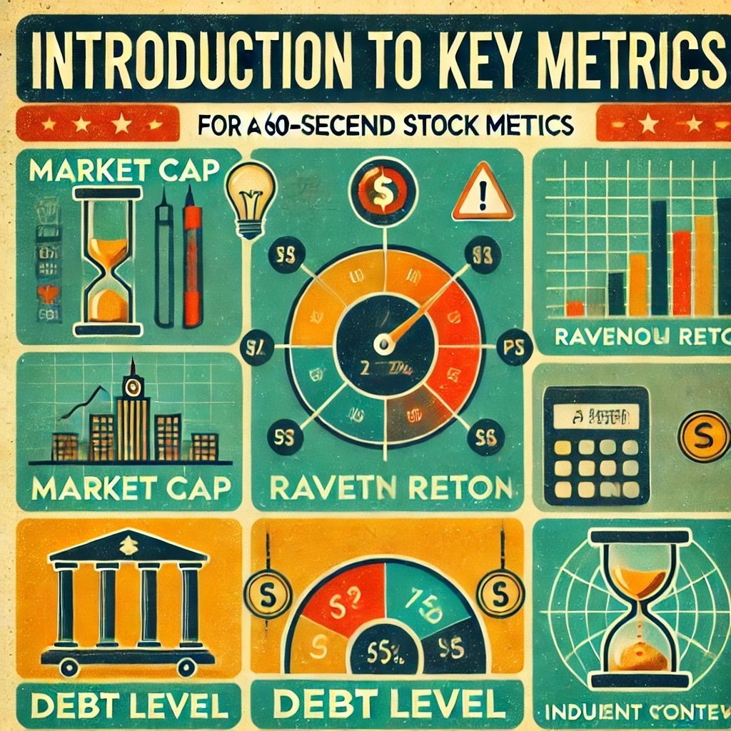 Introduction to Key Metrics concept emphasizes the fundamental metrics for a quick stock evaluation highlights essential elements market cap, P/E ratio and revenue growth