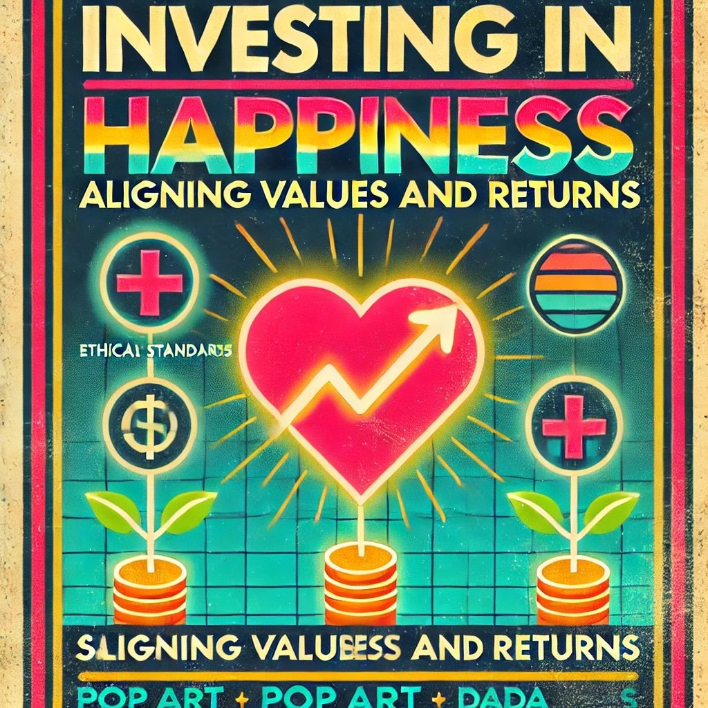 Investing in Happiness Aligning Values and Returns like a glowing heart, a sustainability tree emphasizes harmony ethical investing achieving long-term financial personal fulfillment