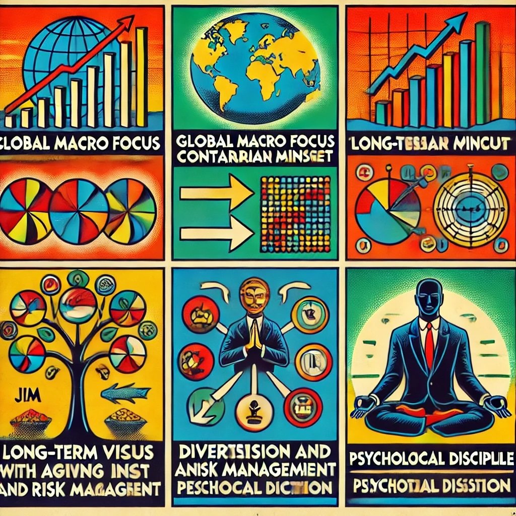 Jim Rogers' investment approach core principles of global macro focus, contrarian mindset, long-term vision, diversification, risk management psychological discipline