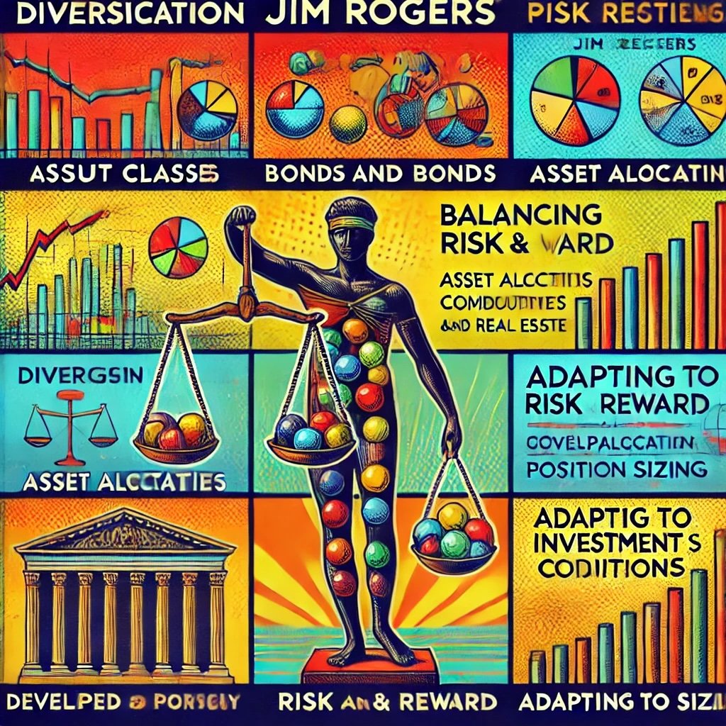 Jim Rogers' risk management techniques key concepts of Diversification, Balancing Risk and Reward, and Adapting to Market Conditions