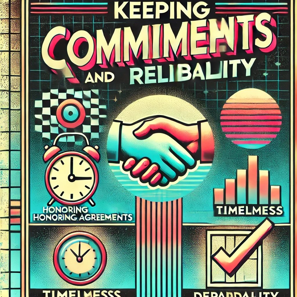 Keeping Commitments and Reliability a handshake for honoring agreements a clock for timeliness and being reliable and trustworthy in building strong business relationships