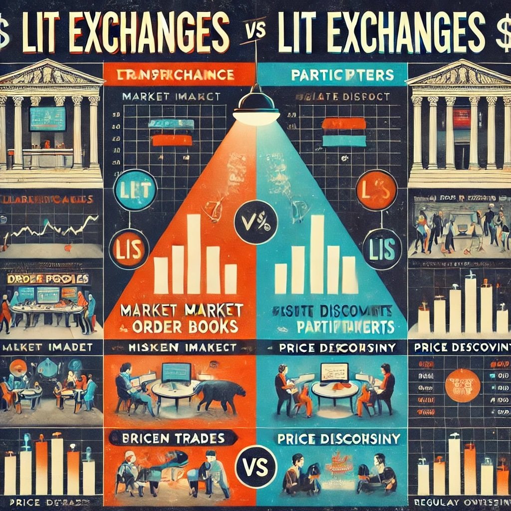 key differences between dark pools and lit exchanges, covering transparency, market impact, participants, price discovery, and regulatory oversight