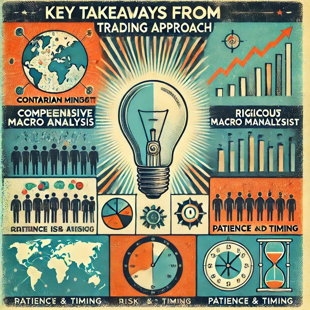 Key Takeaways from Contrarian Trading Approach like Contrarian Mindset, Comprehensive Macro Analysis, Rigorous Risk Management and patience