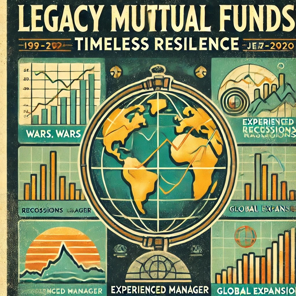 Legacy Mutual Funds Timeless Resilience highlights enduring success of mutual funds that have navigated decades of market cycles, global shifts, and technological revolutions. It emphasizes their long-term performance, experienced management, and adaptability to modern financial landscapes. This visual showcases the balance of tradition and evolution that defines these time-tested investment vehicles.