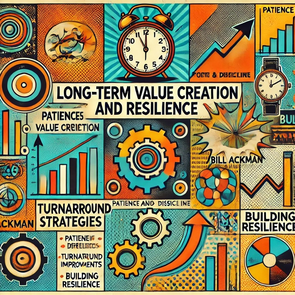 Long-Term Value Creation and Resilience capturing key concepts like patience, turnaround strategies, and resilience in Bill Ackman’s investment philosophy