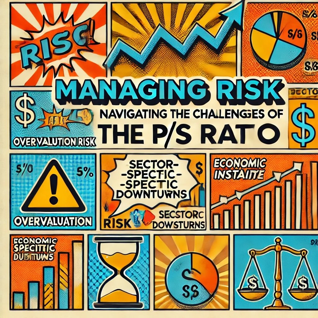 Managing Risk Navigating the Challenges of the P/S Ratio featuring key risks such as overvaluation, sector-specific downturns, and economic instability