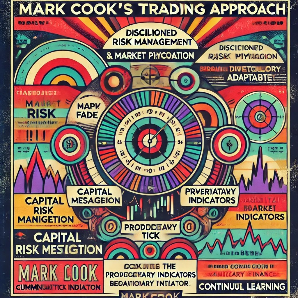 Mark Cook’s trading approach, incorporating key elements like disciplined risk management, market psychology, diversification, and adaptability