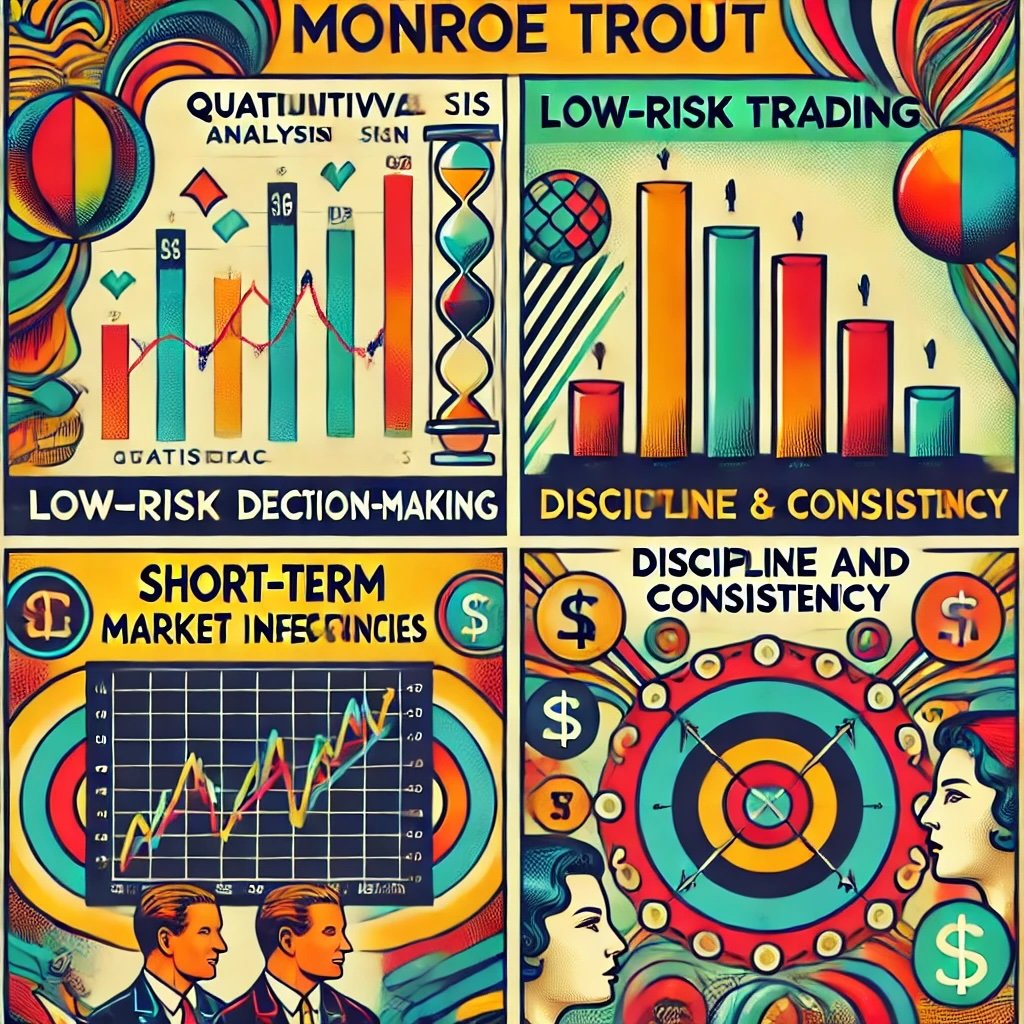 Monroe Trout's core trading principles such as Quantitative Analysis, Low-Risk Trading, Short-Term Market Inefficiencies, and Discipline and Consistency