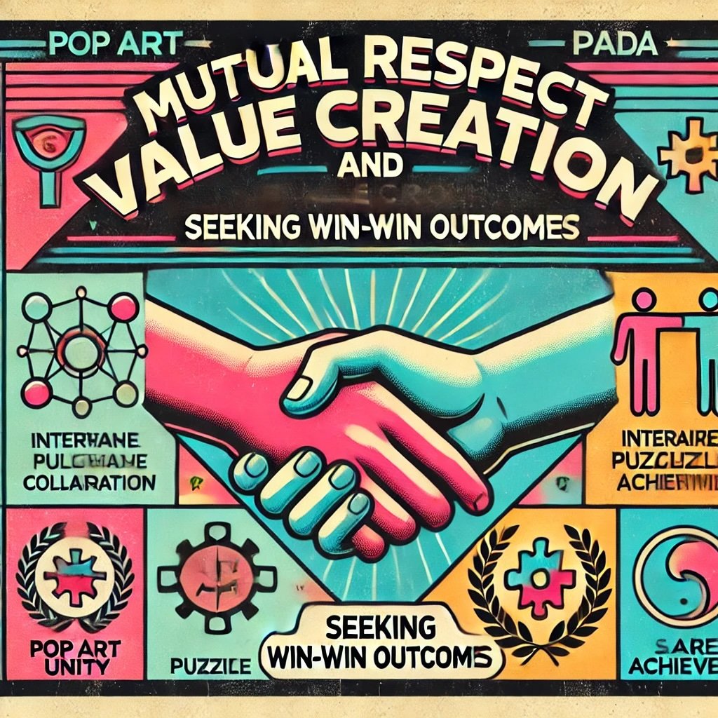 Mutual Respect and Value Creation Seeking Win-Win Outcomes a balance scale for fairness emphasizing the importance of creating solutions that benefit all parties