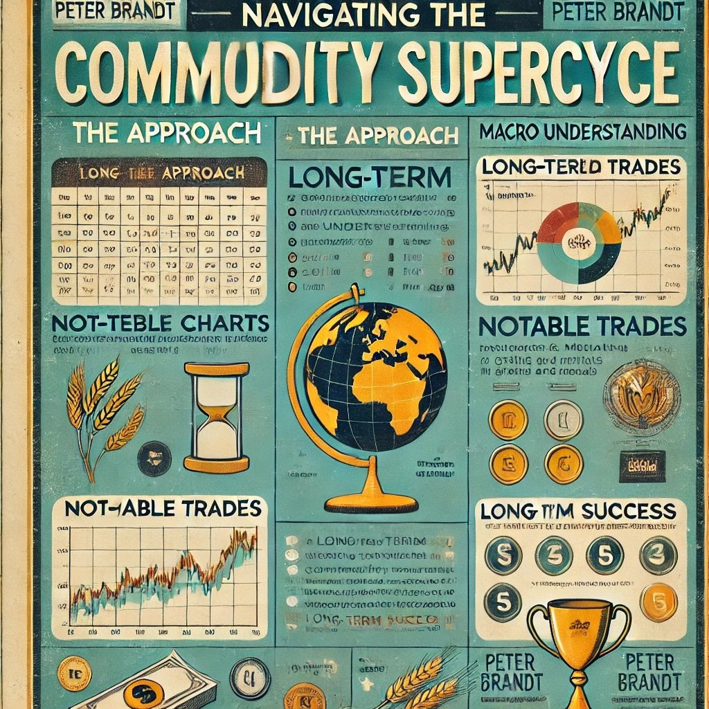 Navigating the Commodity Supercycle showcasing Peter Brandt's approach to long-term commodity trading, notable trades, and outcomes