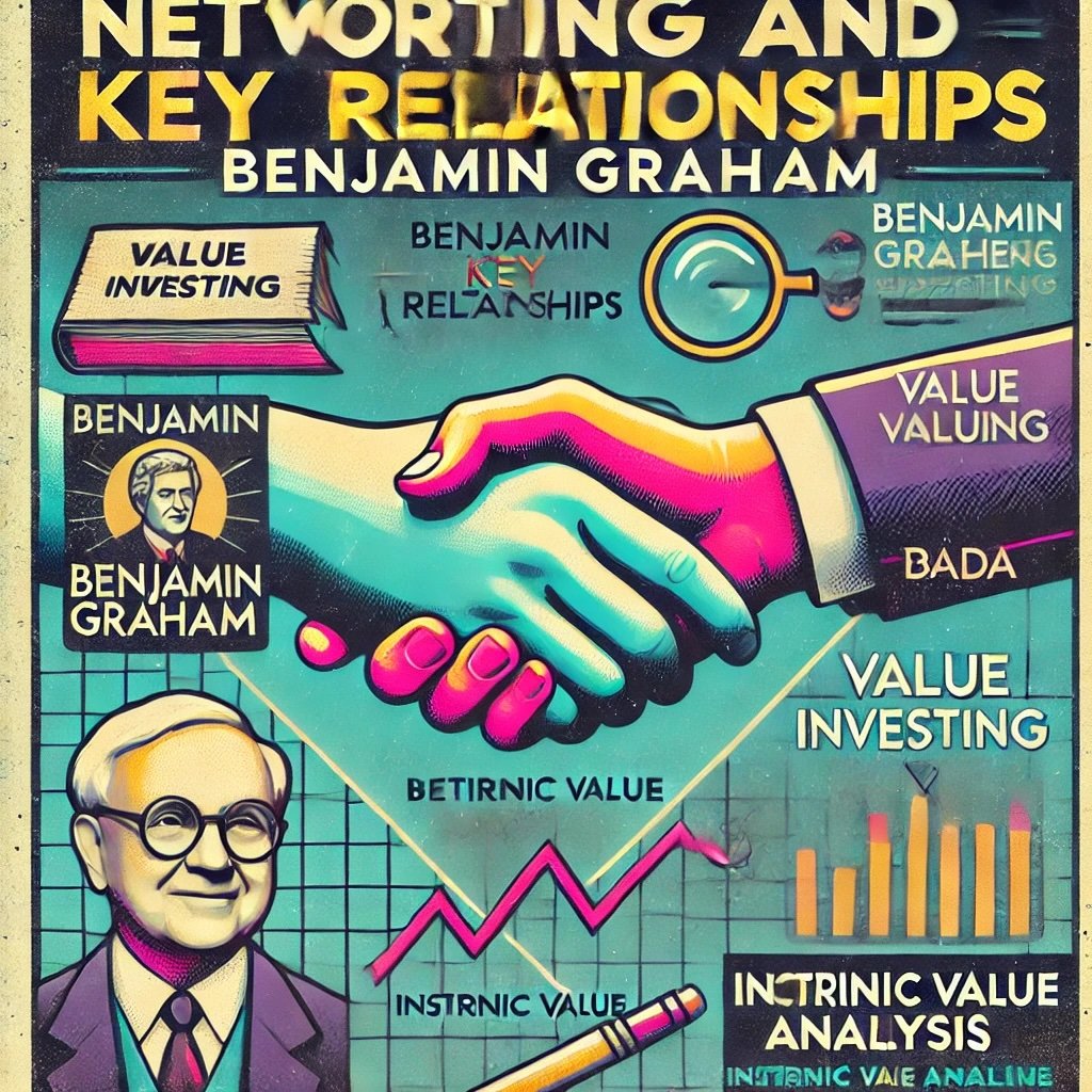 Networking and Key Relationships Meeting Benjamin Graham creating a nostalgic yet impactful visual of Graham's influence on Buffett's investment philosophy