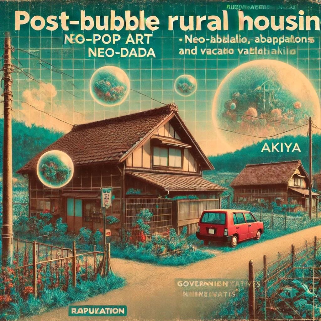 post-bubble rural housing market in Japan, depicting rural depopulation, the rise of vacant homes (Akiya), and the government initiatives aimed at revitalizing these areas