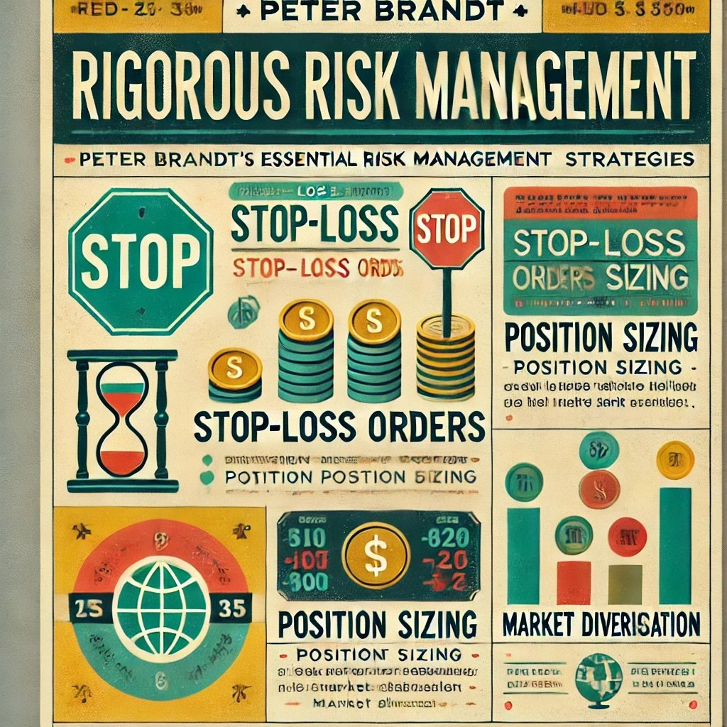 Rigorous Risk Management detailing Peter Brandt's approach to stop-loss orders, position sizing, and market diversification