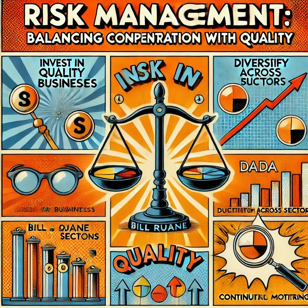 Risk Management Balancing Concentration with Quality emphasizes concepts like investing in quality businesses, diversifying across sectors, and continuous monitoring