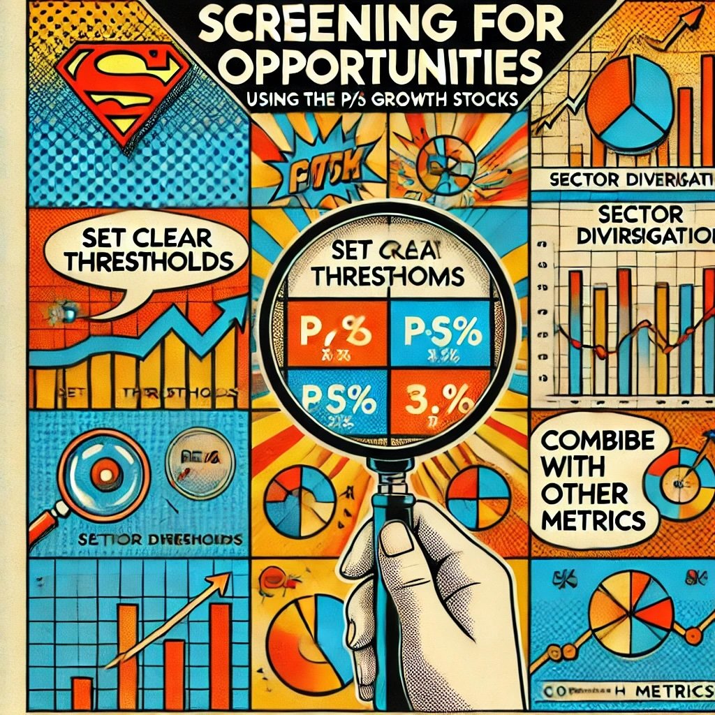 Screening for Opportunities emphasizing the use of the P/S ratio for growth stocks highlights key strategies like setting clear thresholds, sector diversification, and combining metrics