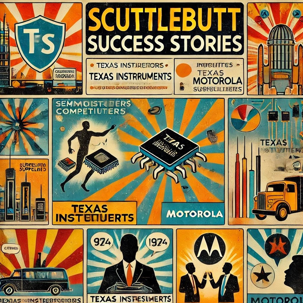 Scuttlebutt Success Stories" featuring Texas Instruments and Motorola captures the innovative aspects of both companies while highlighting the scuttlebutt method