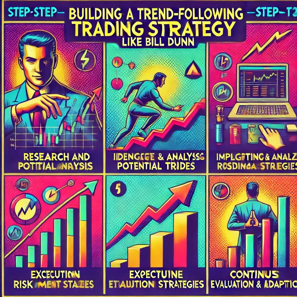 step-by-step process of building a trend-following trading strategy inspired by Bill Dunn conveys the critical aspects of research, analysis, risk management, and disciplined execution, aligning with Dunn's systematic approach.