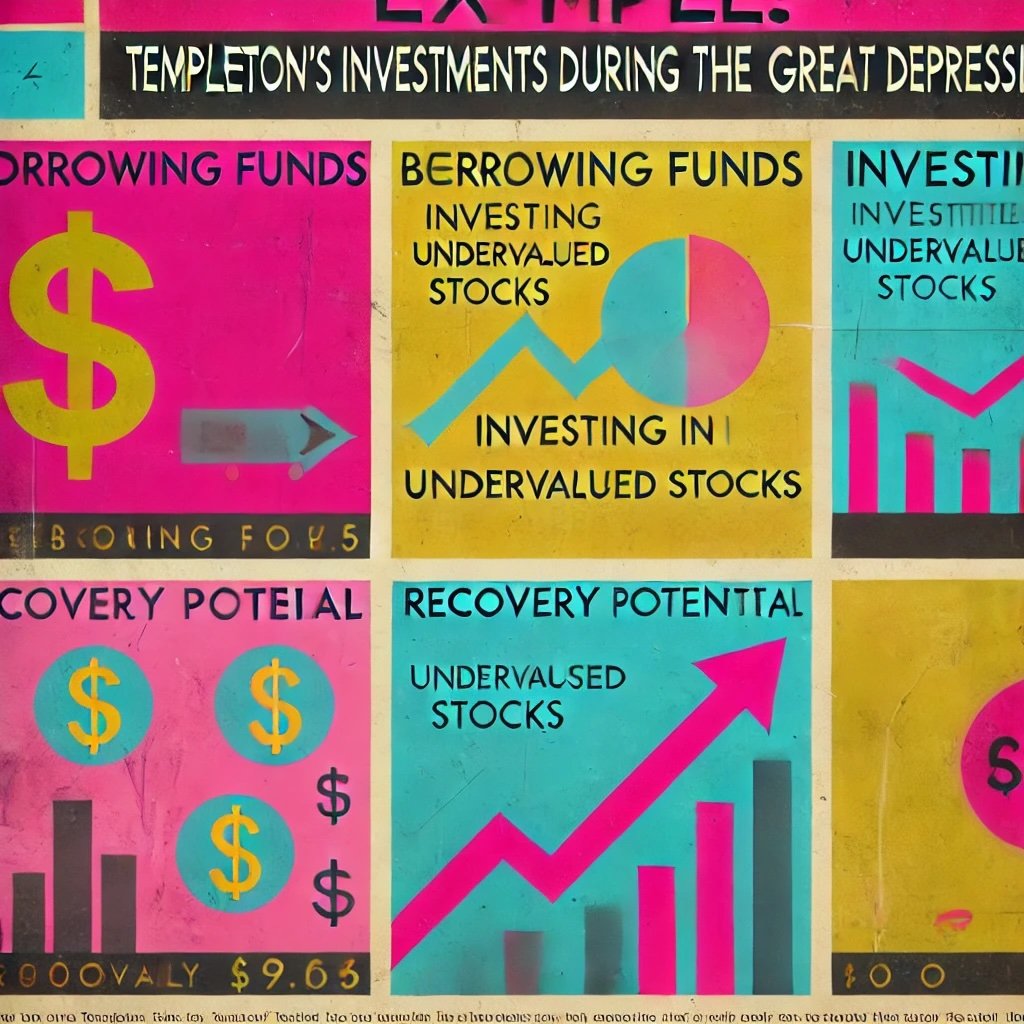 Templeton's Investments During the Great Depression illustrates key concepts like borrowing funds, investing in undervalued stocks, and recovery potential