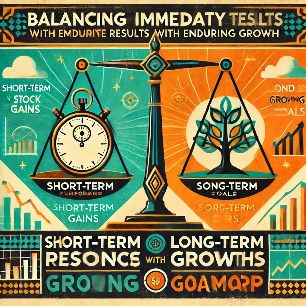 the balance between short-term performance and long-term goals highlights dual focus required in strategic decision-making, symbolizing enduring growth alongside immediate results