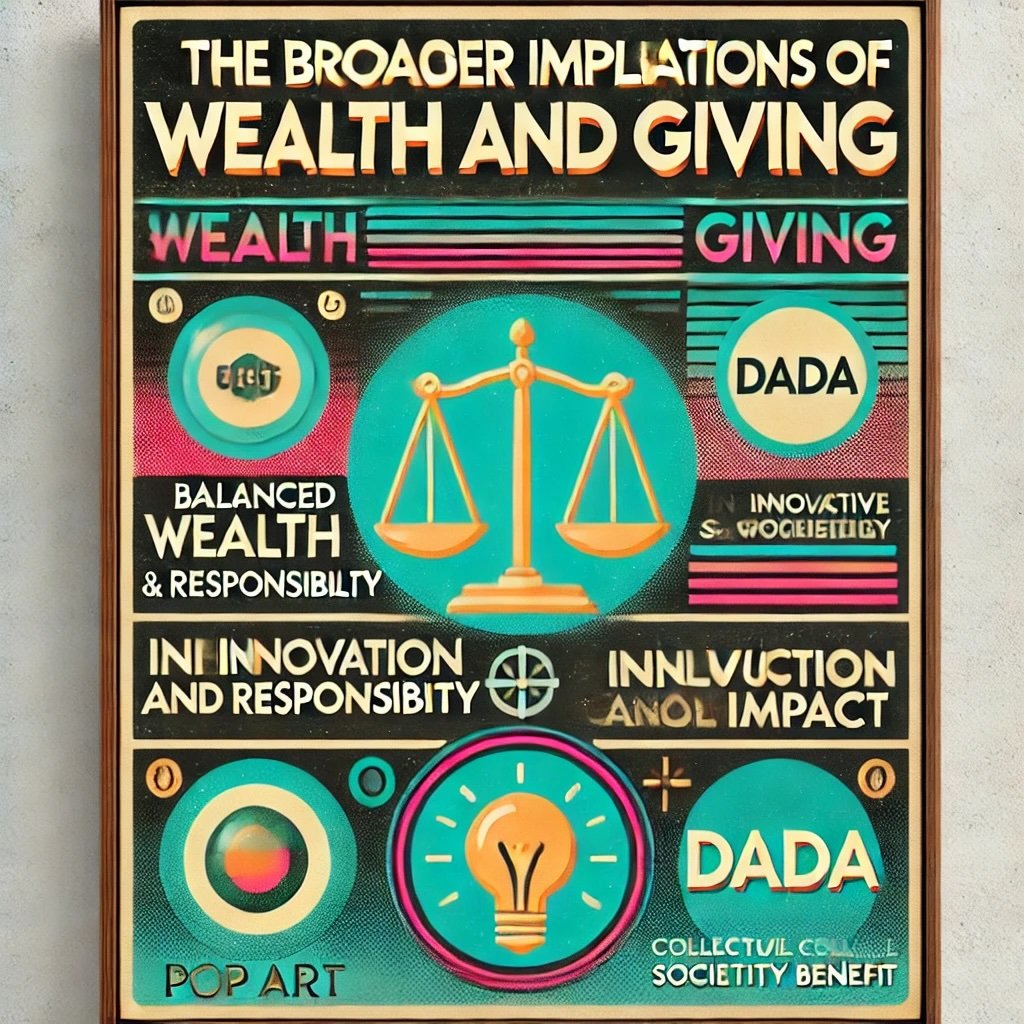 The Broader Implications of Wealth and Giving featuring symbols like a lightbulb for innovation captures the idea of using wealth to drive positive change