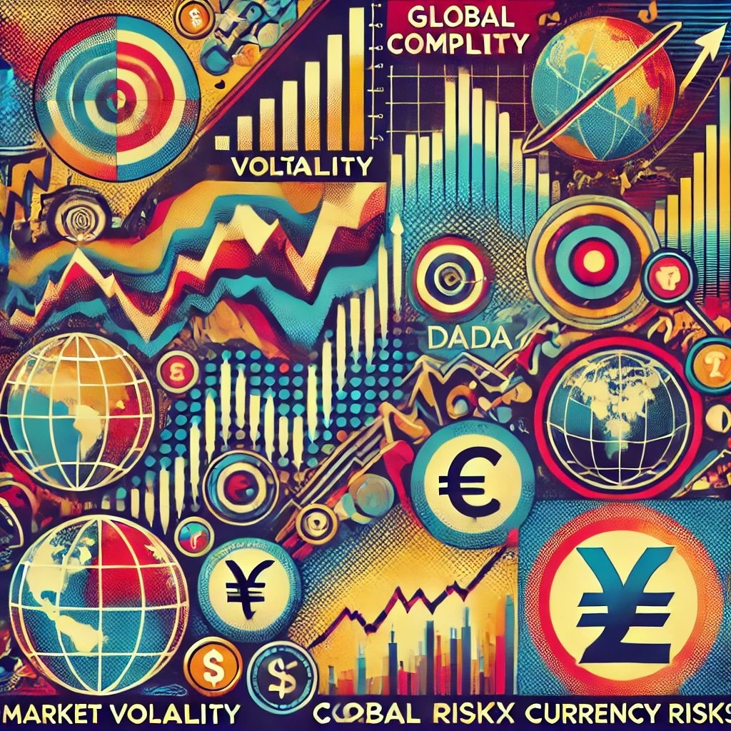 the challenges of momentum trading highlights market volatility, currency risks, global complexity, and geopolitical tensions, capturing the dynamic and unpredictable nature of trading.